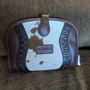 Myra Bag Brown and White Cowhide Leather Cosmetic Pouch